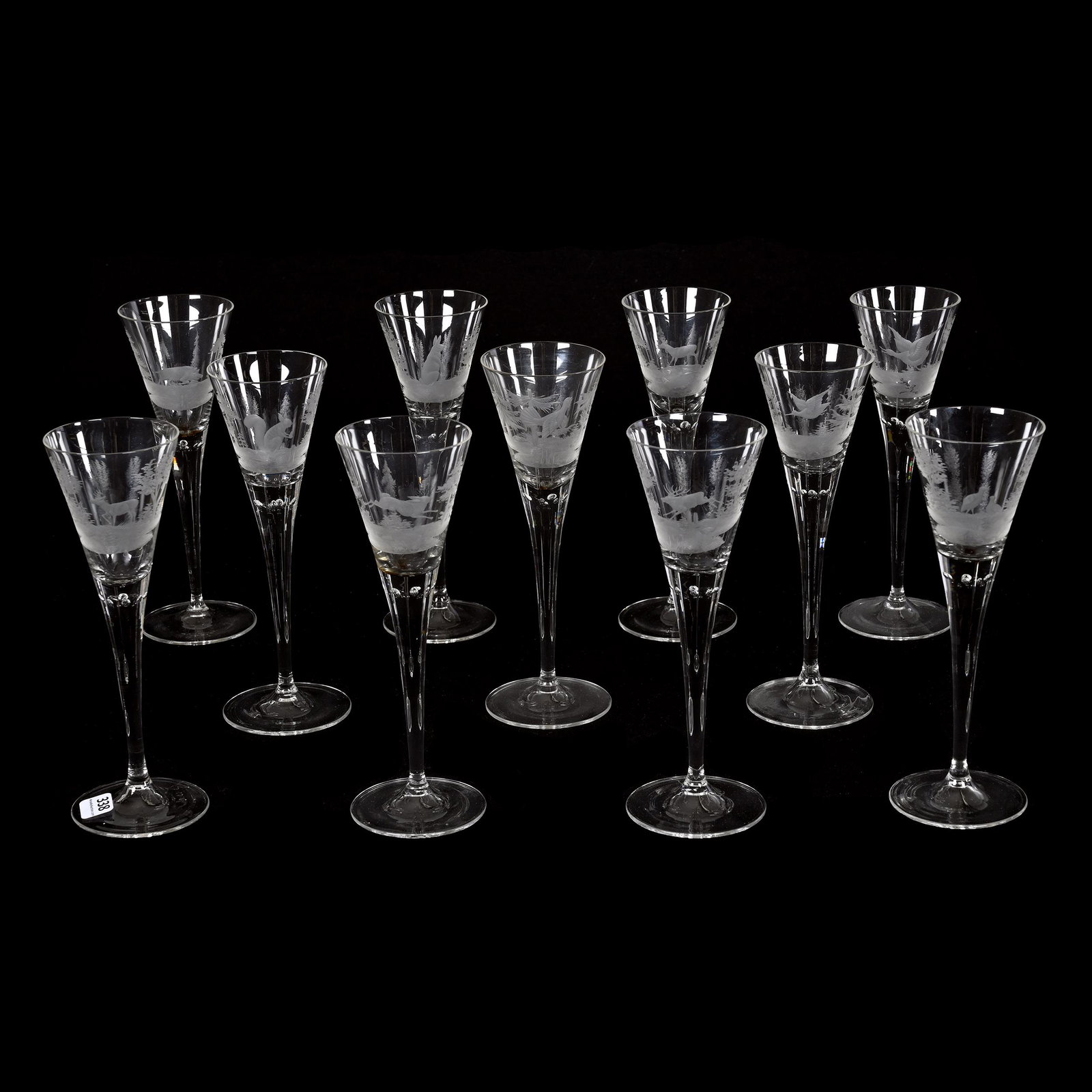 (11) Champagne Flutes, BPCG, Finely Engraved (1 of 4)
