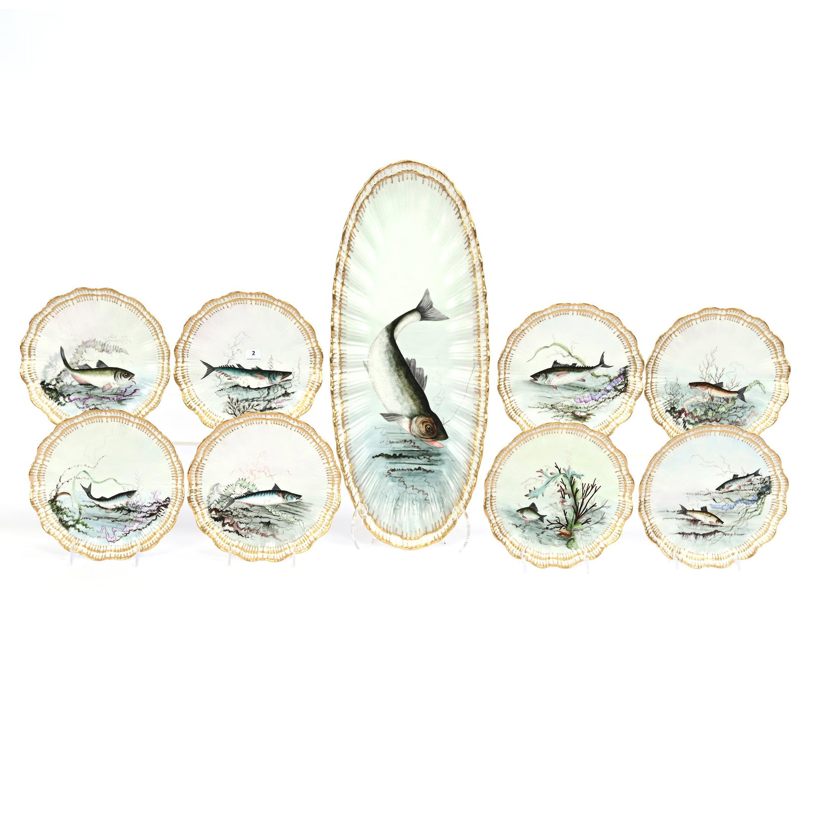 Fish Set Marked Limoges, Artist Signed (1 of 4)