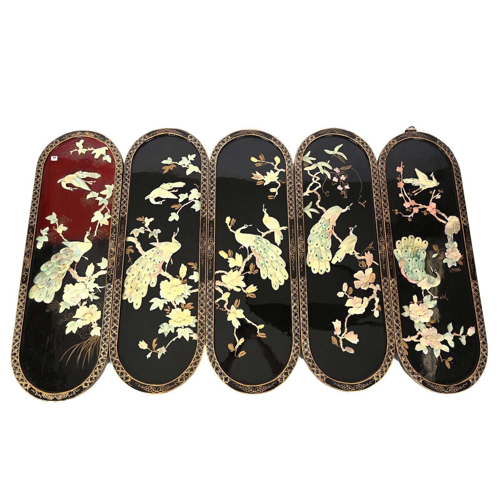 (5) Oval Black Lacquer Panels W/Mother Of Pearl (1 of 7)