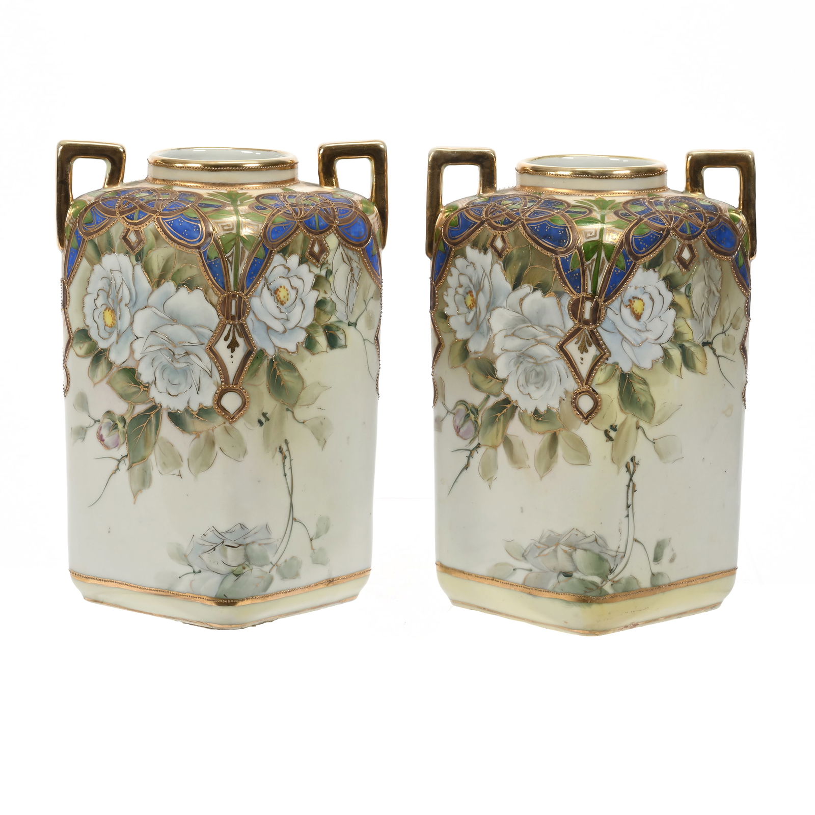 Pair Vases Marked Nippon, Square, Two Handles (1 of 3)