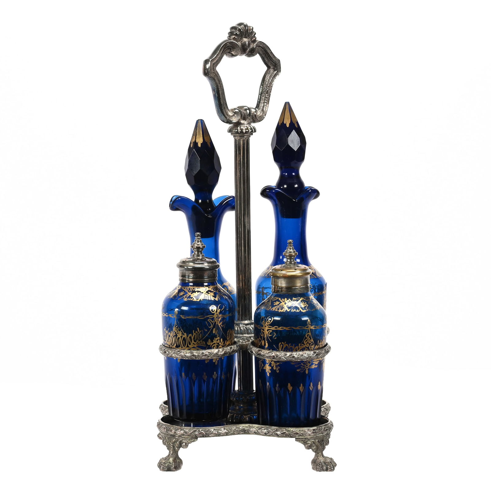 Condiment Set, Four Cobalt Blue Art Glass Bottles (1 of 3)
