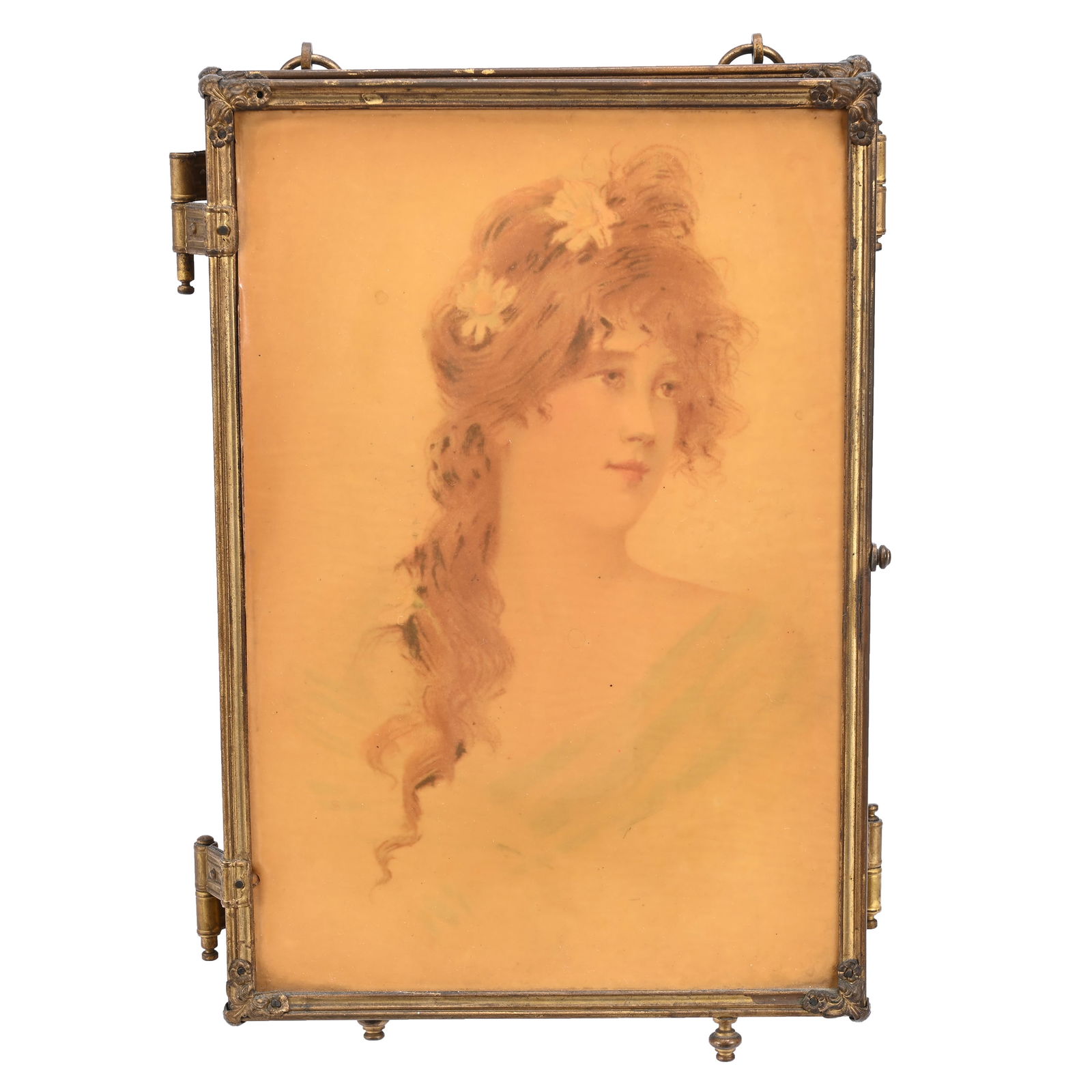 Three Section Hinged Vanity Mirror, Celluloid Panels Auction