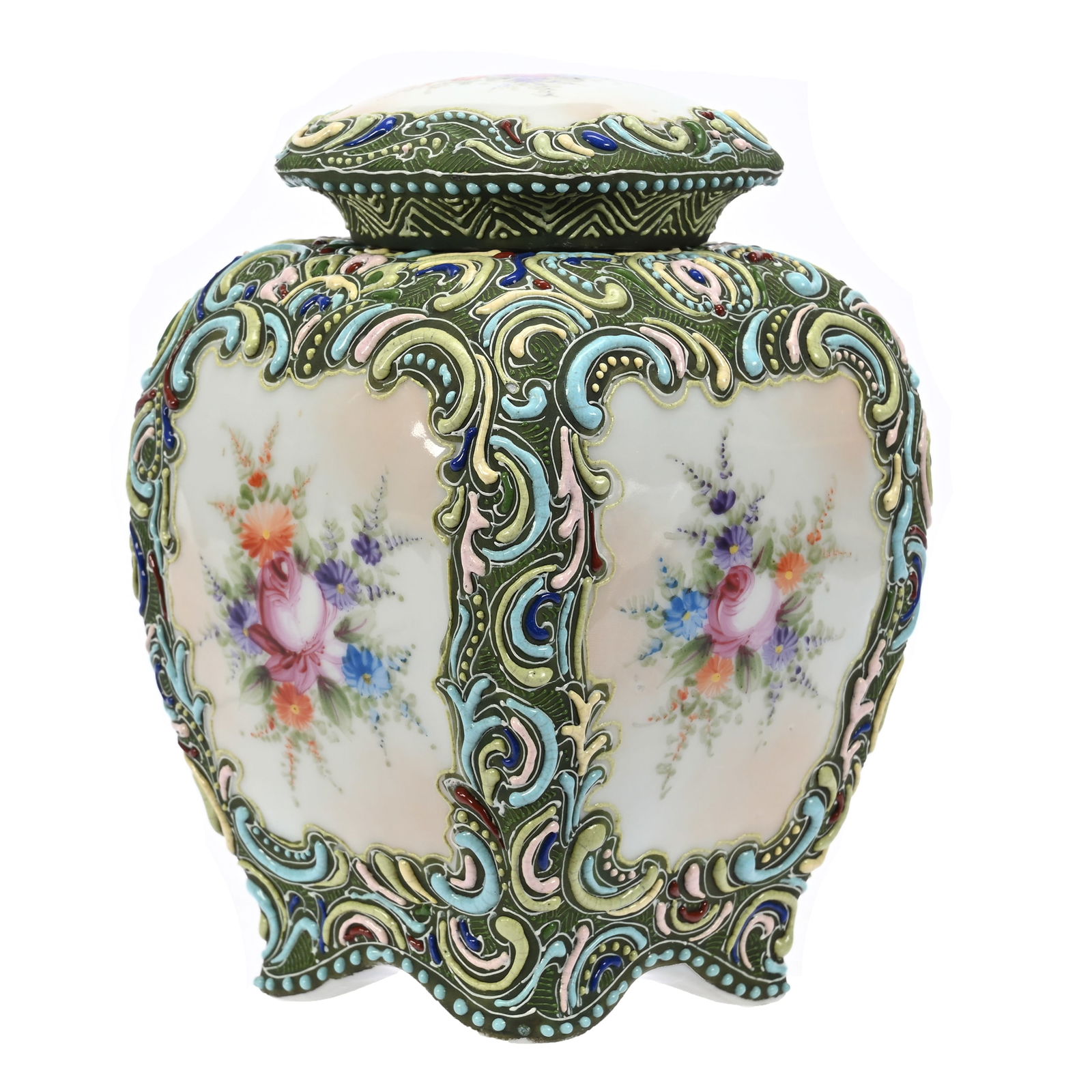 Square Covered Jar, Unmarked Nippon Style (1 of 3)