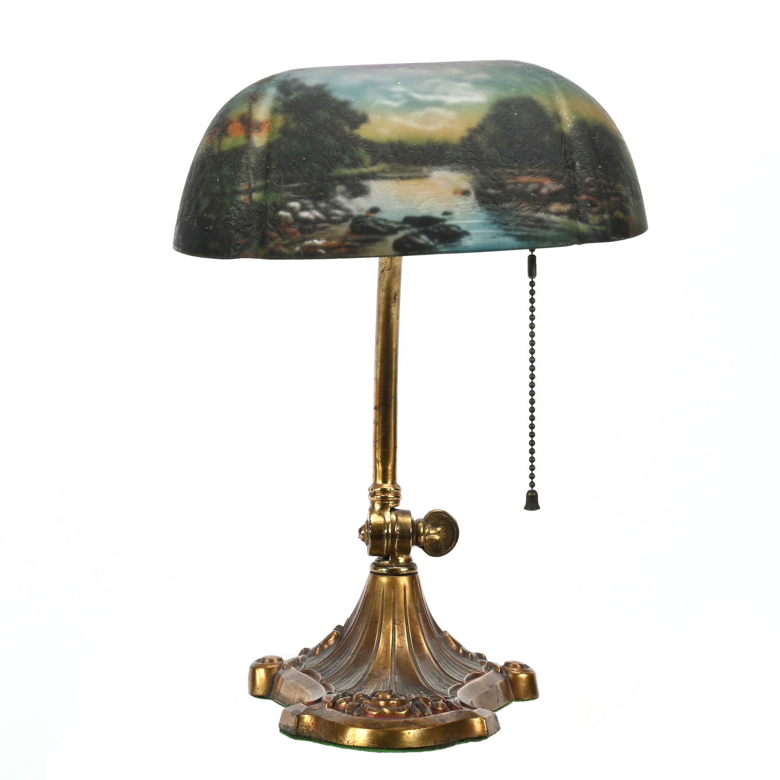 Banker's Lamp Marked Pittsburg, Reverse Painted (1 of 5)