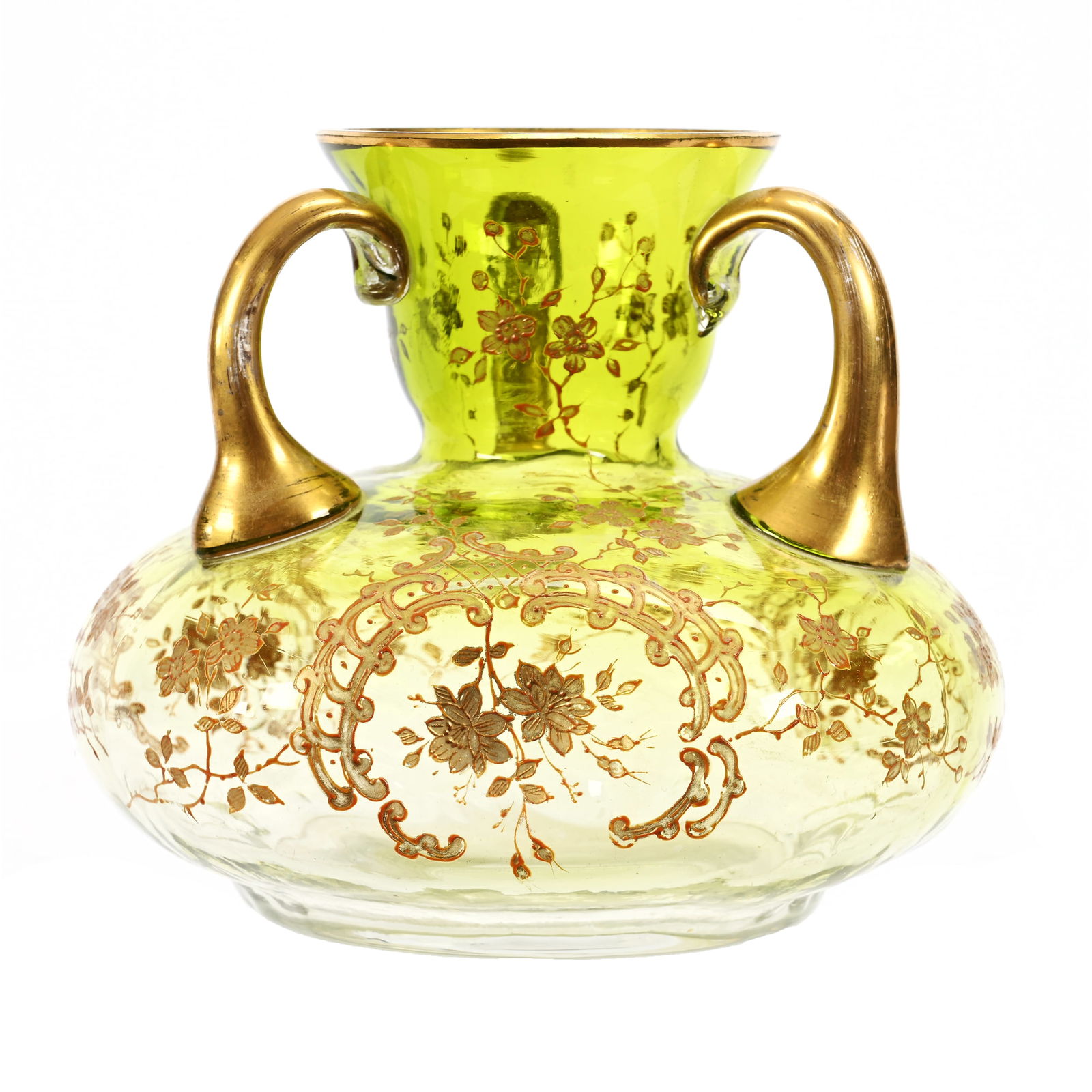 Vase, Three Handles, Green Art Glass (1 of 3)