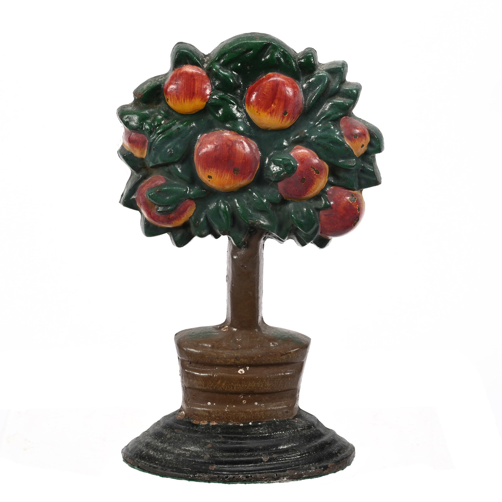 Cast Iron Doorstop, Apple Tree: Cast Iron Doorstop, Apple Tree, 11" x 6.5", Paint In Surprisingly Good Condition, Sidlinger Estate Collection, North Carolina.