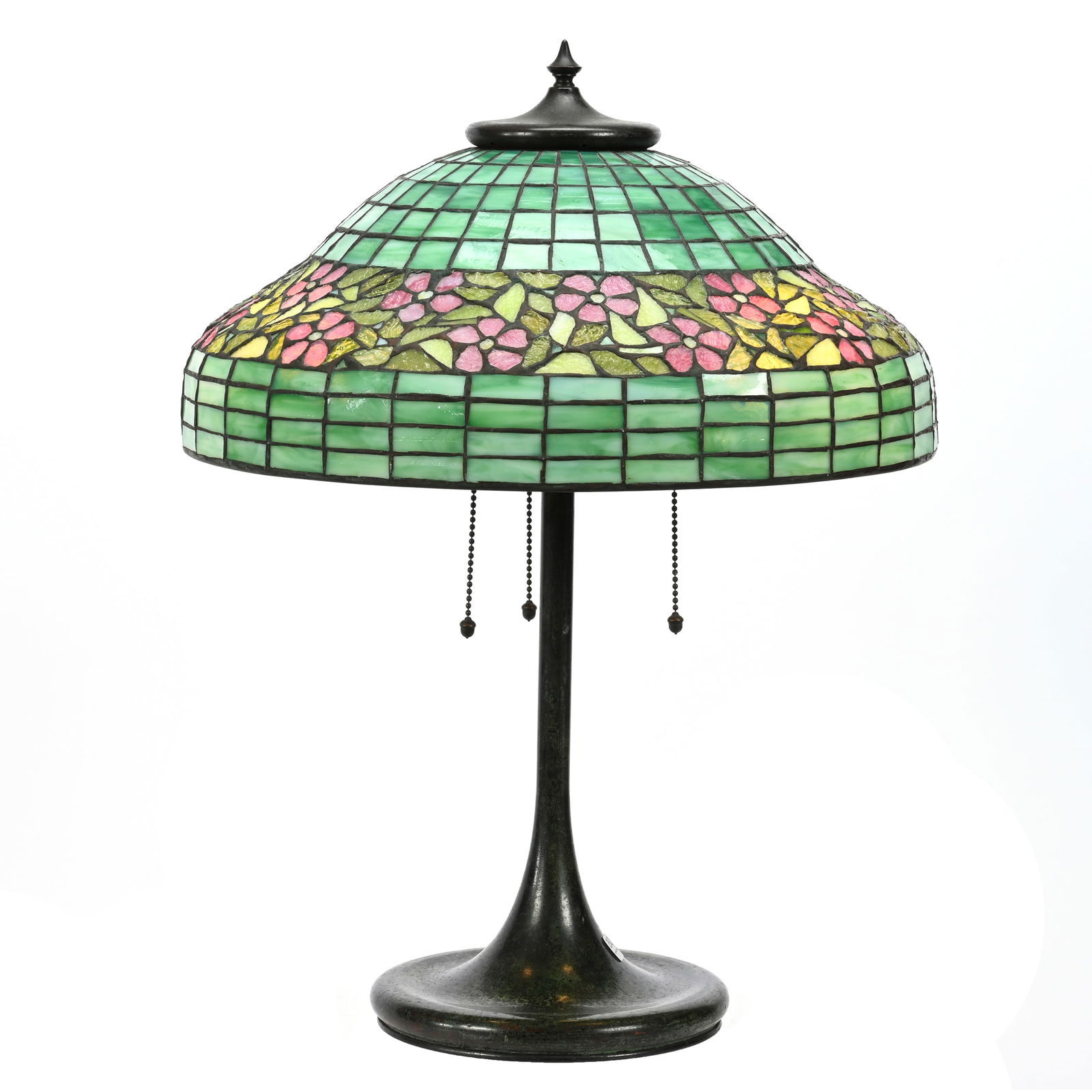 Table Lamp, Periwinkle Pattern by Unique Art Glass & Metal Co, Leaded Glass Shade (1 of 6)