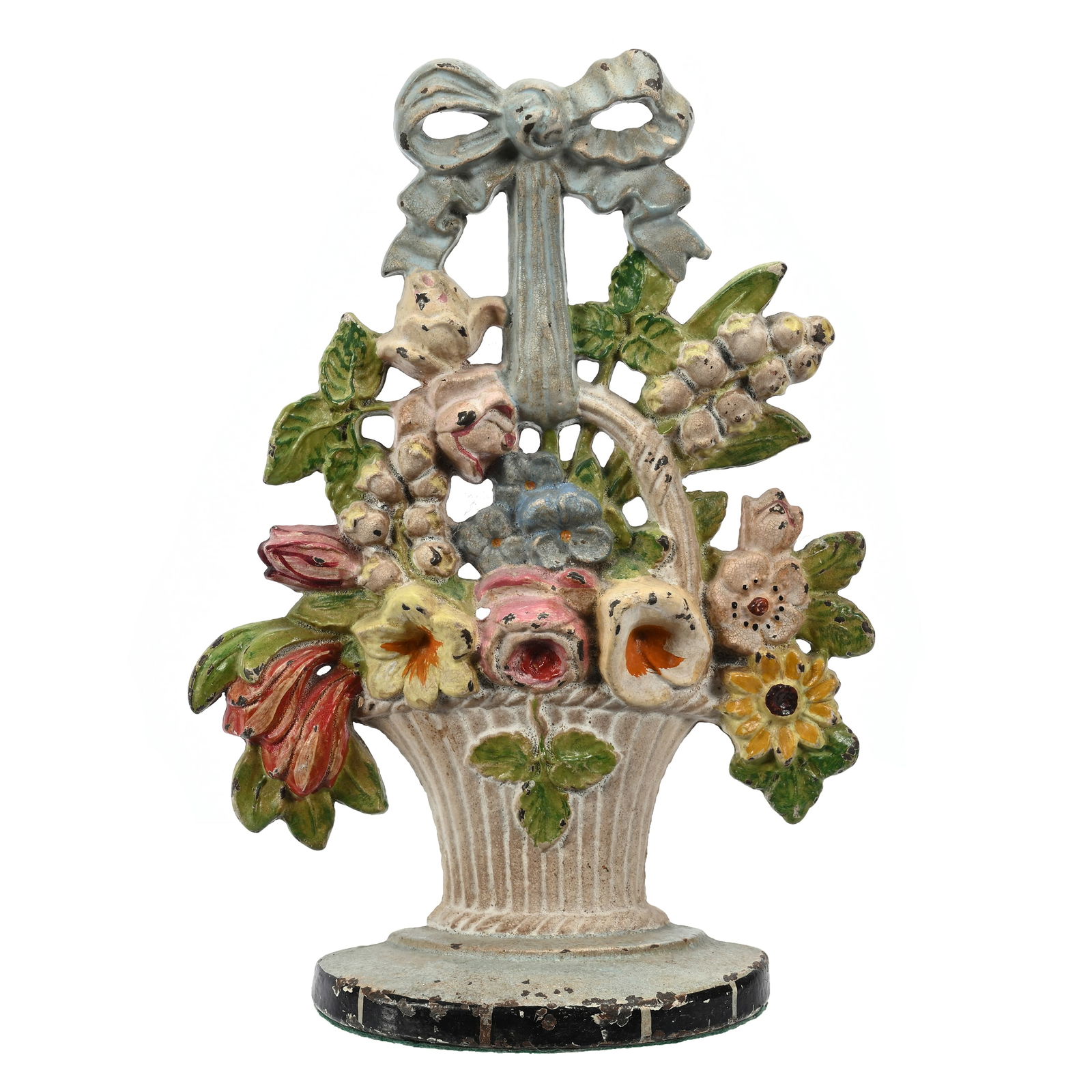 Cast Iron Doorstop, Flower Basket W/Ribbon Bow (1 of 3)