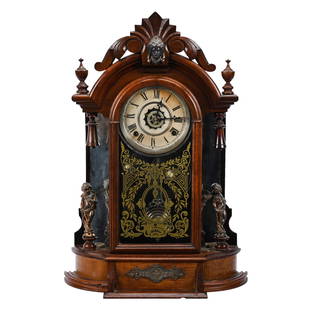 Walnut Kitchen Clock, Seth Thomas: Walnut Kitchen Clock, Seth Thomas, 23.5" x 16", Mirror Side, Time And Strike, Sidlinger Estate Collection, North Carolina.