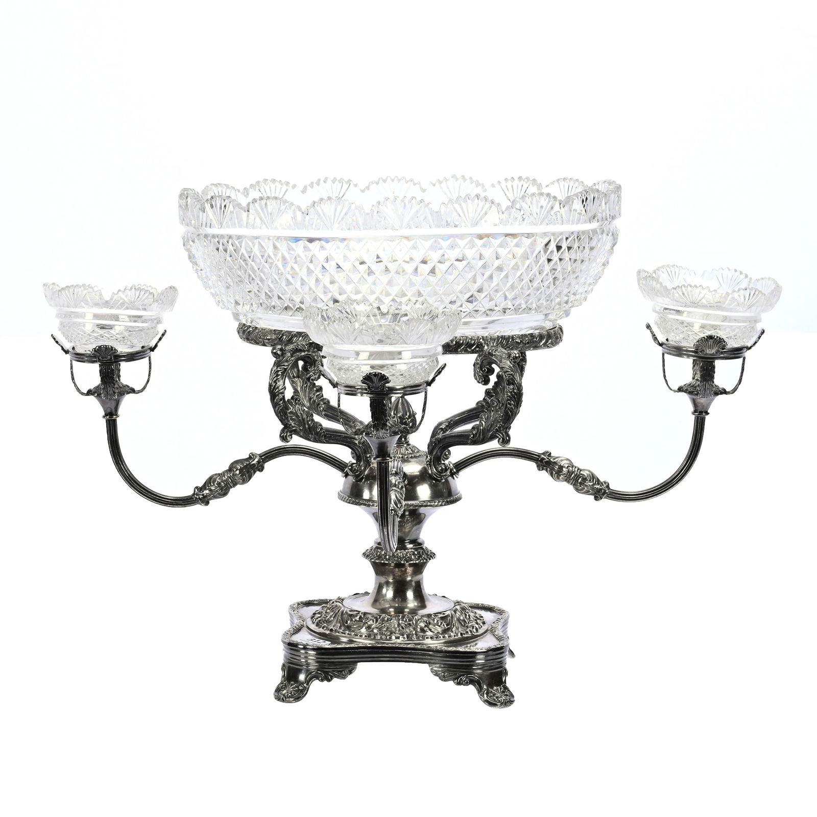 Centerpiece, Silver Plate And Crystal, Four Arm (1 of 10)