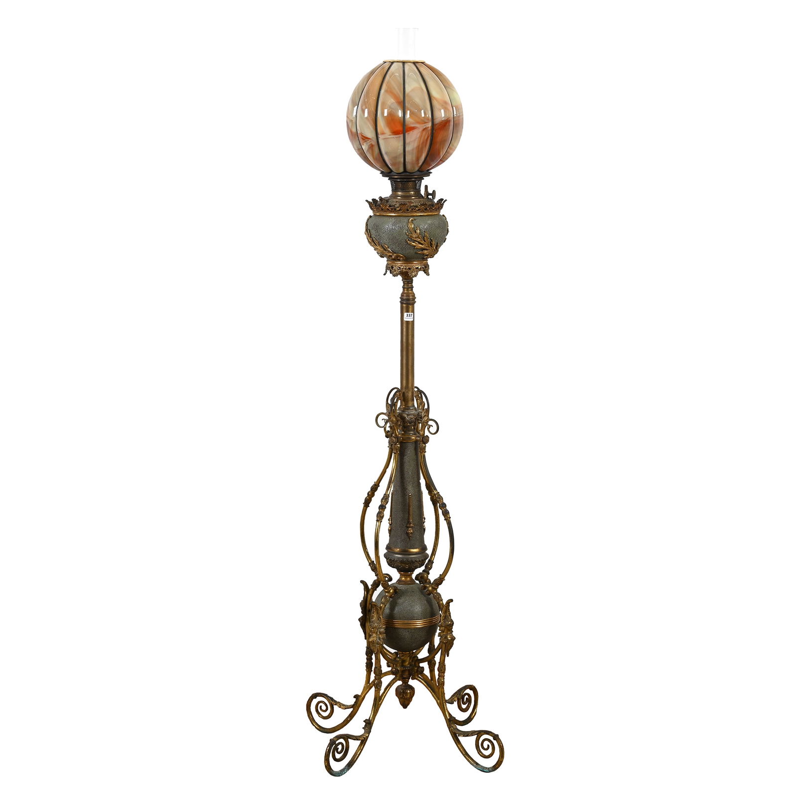 Floor Lamp, Elaborate Brass Base, Textured Body (1 of 4)