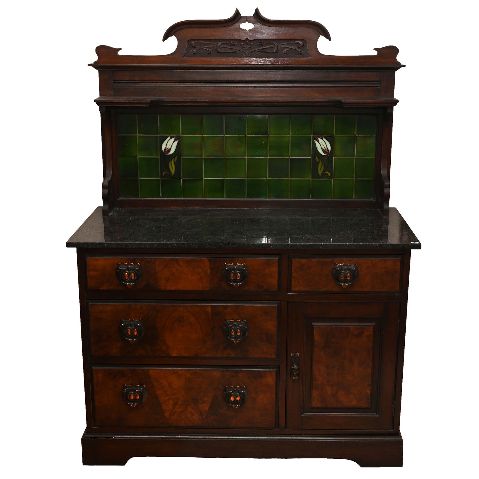 Washstand, Burl Walnut, Black Marble Top (1 of 3)