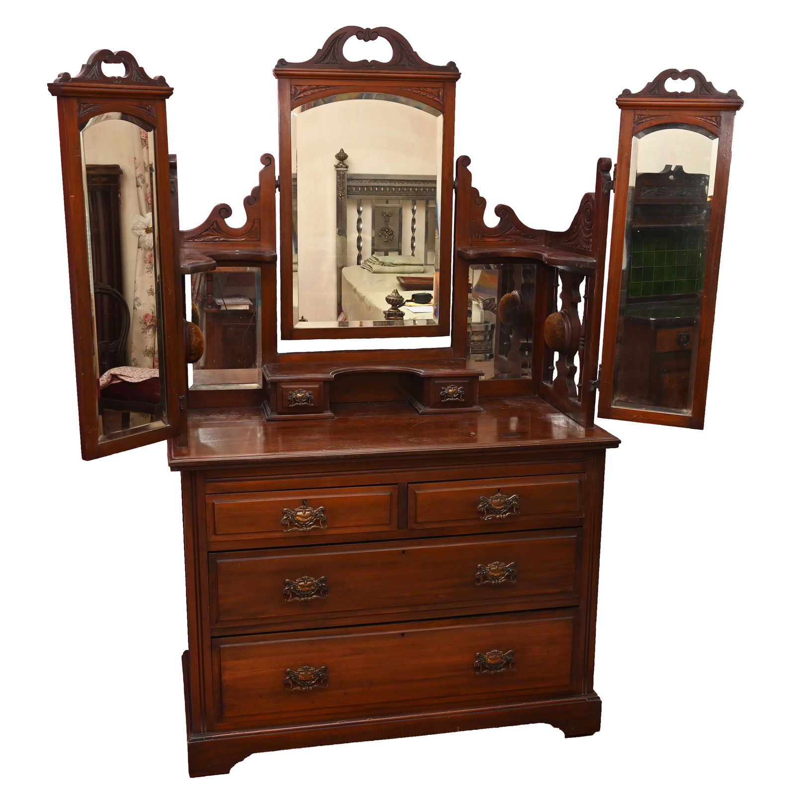 Dresser, Walnut With Five Beveled Mirrors (1 of 5)