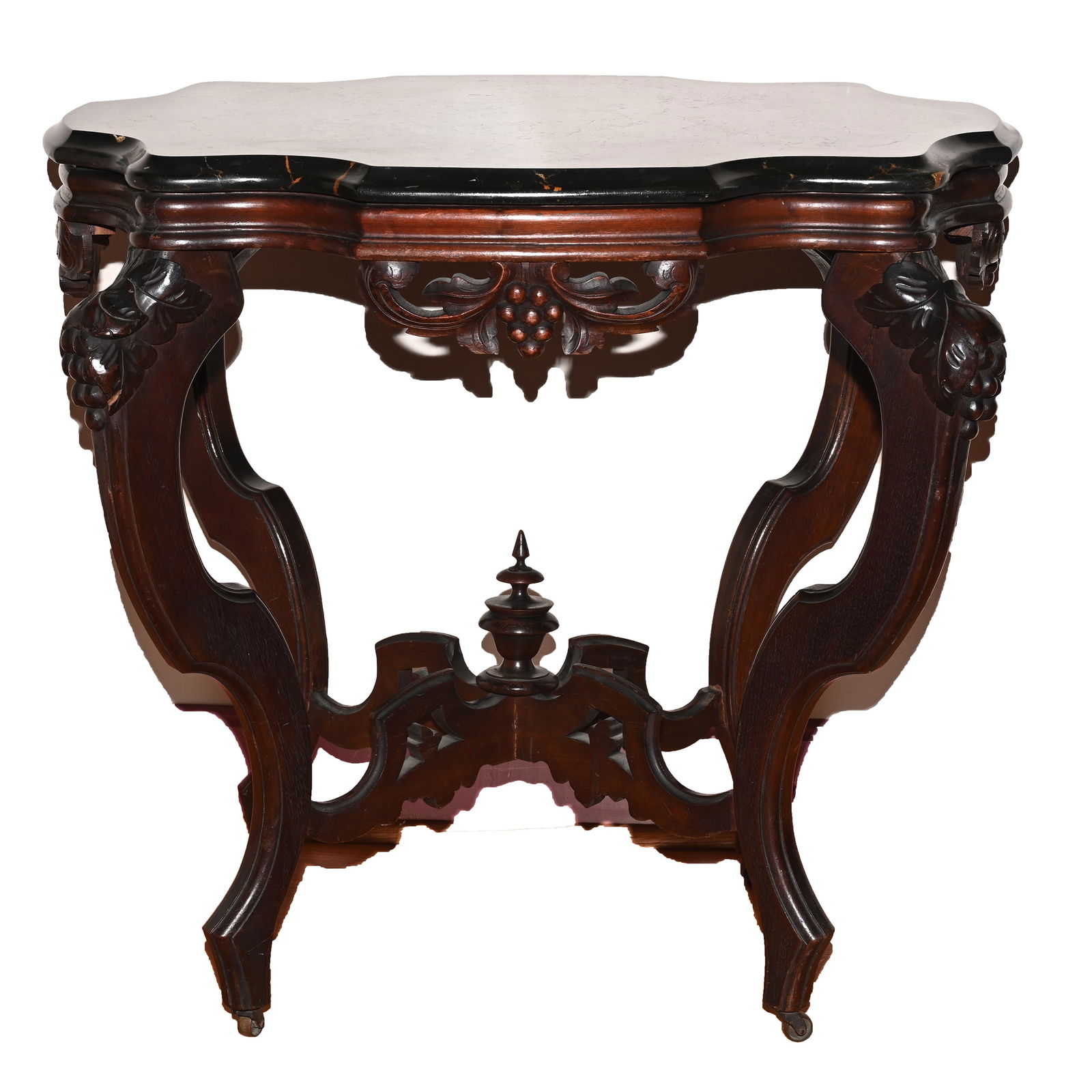 Walnut Parlor Table, Carved Fruit, Marble Top (1 of 5)
