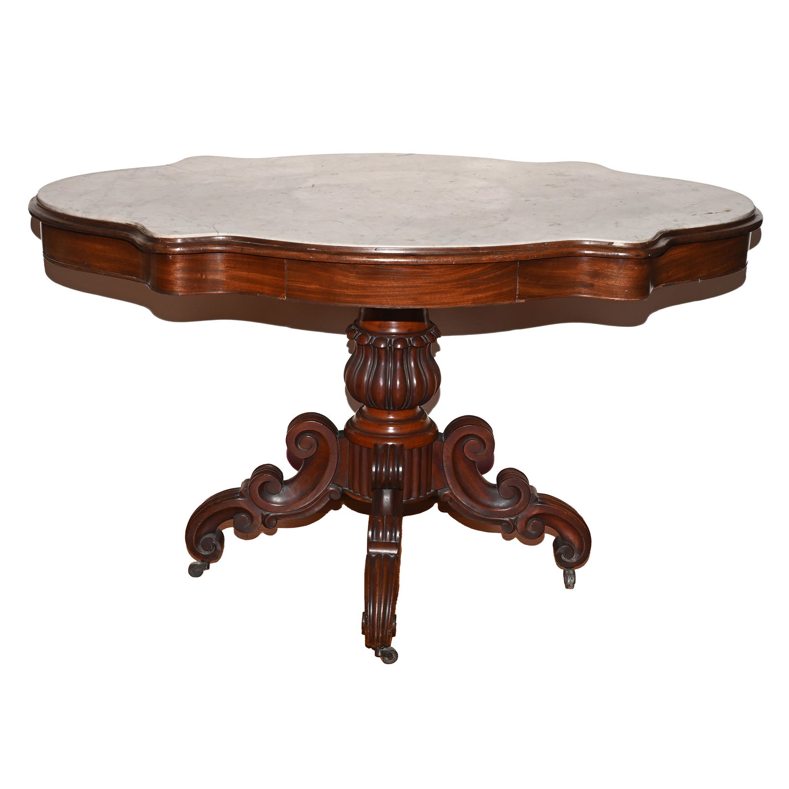 Turtle Top Parlor Table, Inset White Marble (1 of 6)