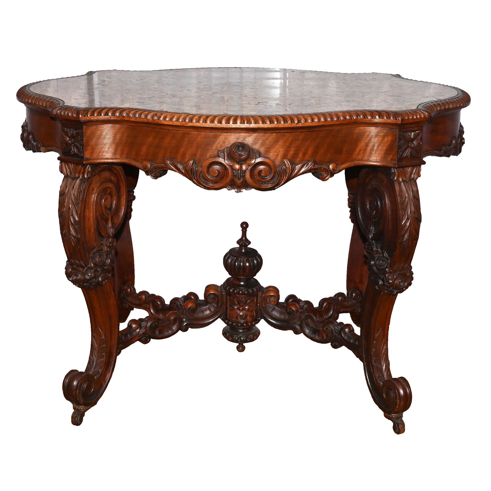 Parlor Table, Highly Carved, Marble Top (1 of 6)