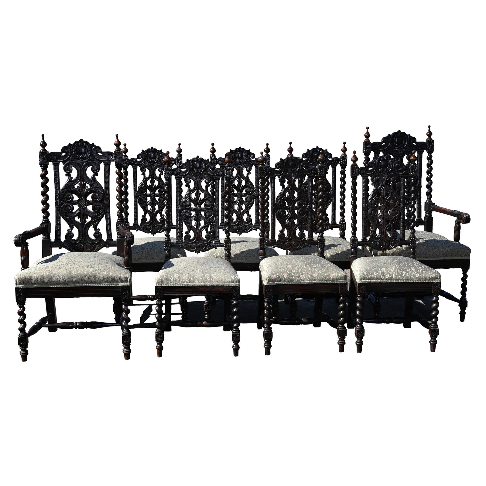 (8) Dining Chairs, English Oak, Cushion Seats: Furniture: (8) Dining Chairs, English Oak, Cushion Seats, (2) 48" X 25" X 21" Armchairs, (6) 44" X 18" X 18" Side Chairs. This Item Was Left At The Sidlinger Estate Near Greensboro, North Carolina, Wo