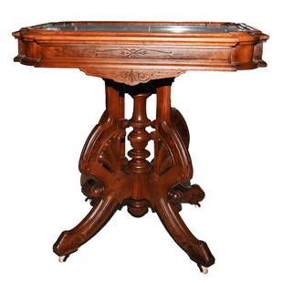 Walnut Parlor Table, Inset Marble Top W/Frame: Furniture: Walnut Parlor Table, Inset Marble Top With Frame, 31" x 30.5" x 23", Nice Overall. This Item Was Left At The Sidlinger Estate Near Greensboro, North Carolina, Woody Auction Cannot Ship This