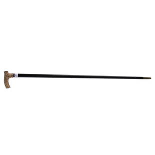 Walking Stick, Embossed Gold Plated Handle: Walking Stick, Embossed Gold Plated Handle, 32.5", Ebony, Engraved "Robert Thompson", Dated "1798 - 1892", Sidlinger Estate Collection, North Carolina.