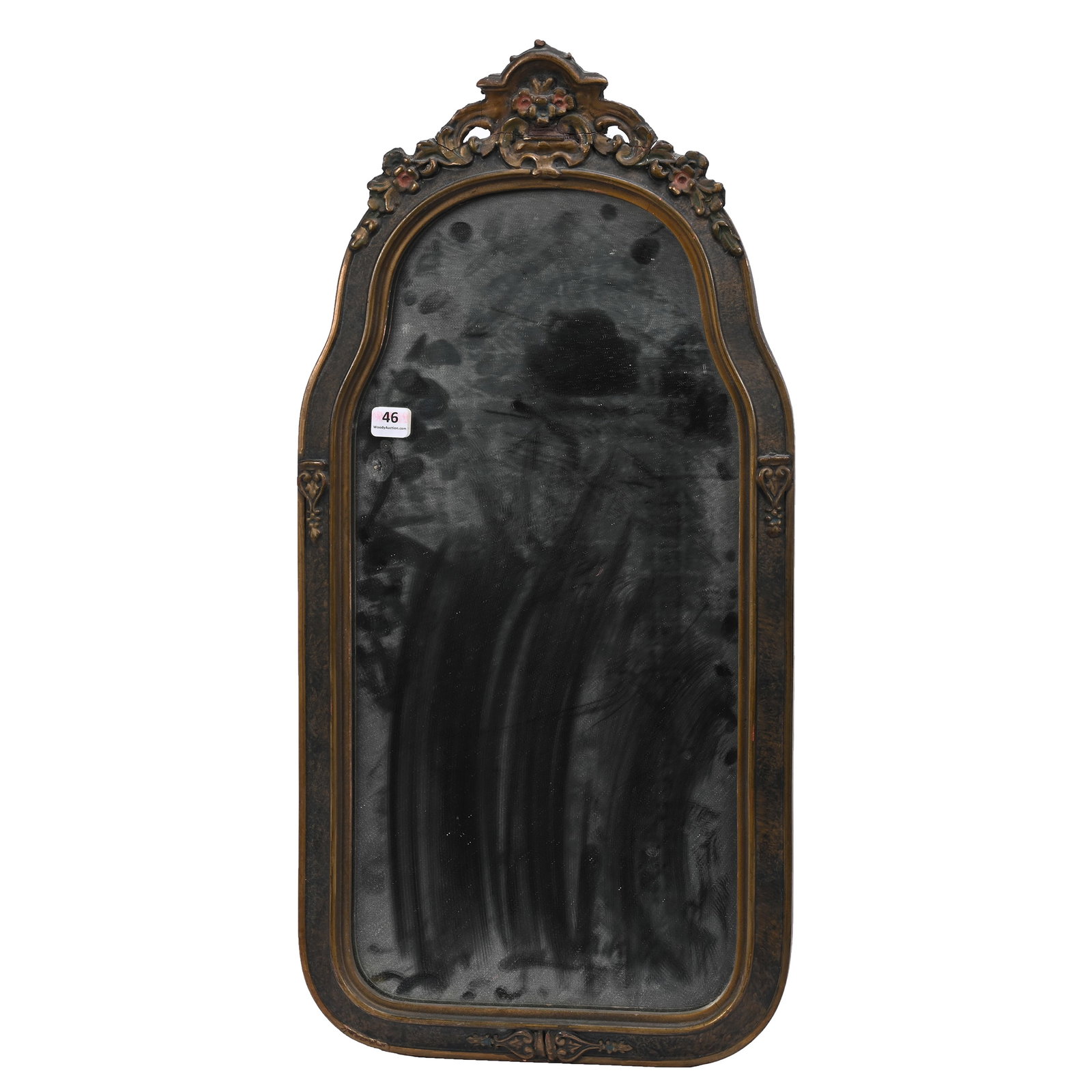 Mirror, Gesso Frame, Colored Highlights: Mirror, Gesso Frame, Colored Highlights, 24" x 12", Some Age Cracks Near Top, Sidlinger Estate Collection, North Carolina.