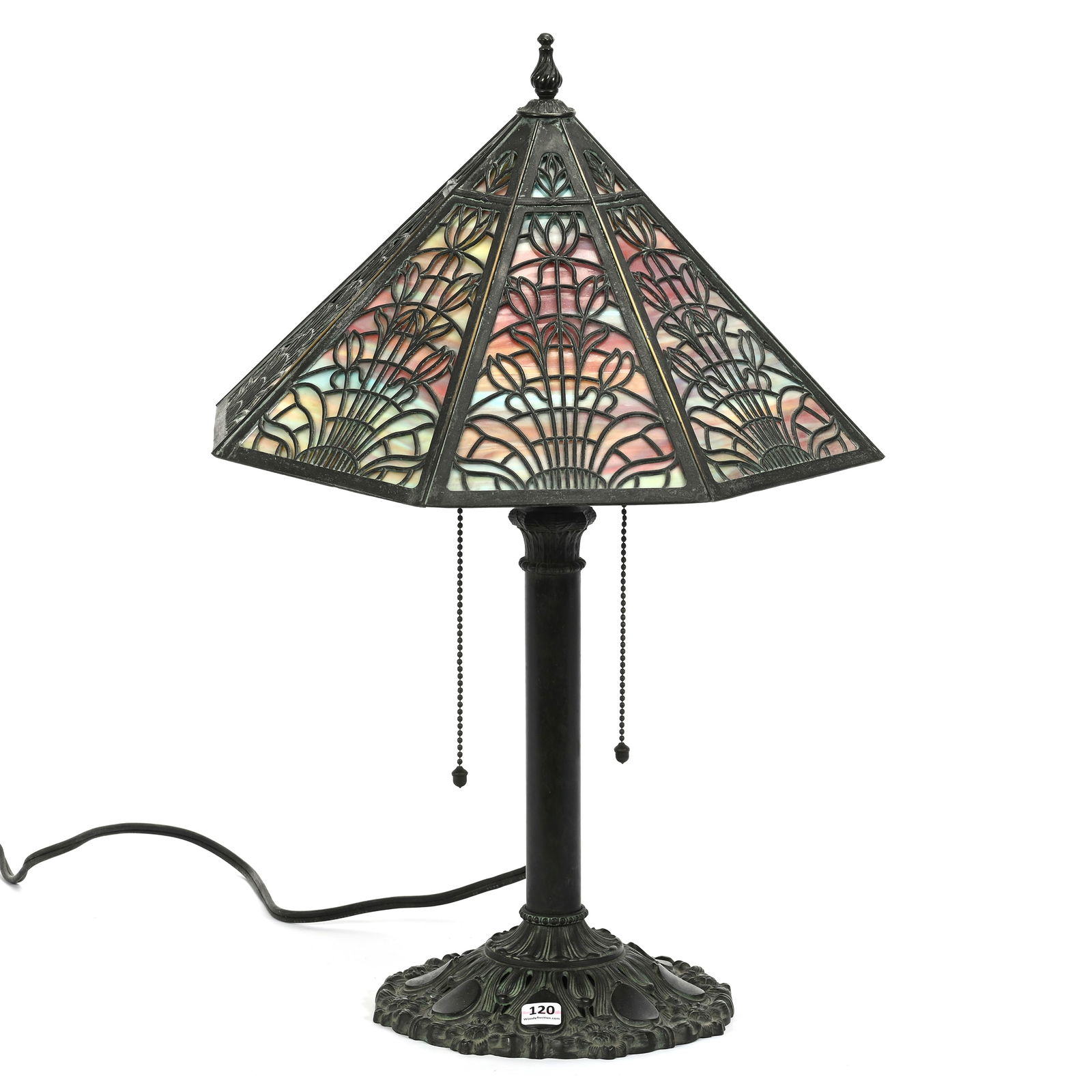 Original Table Lamp, Slag Glass Panels, Marked Miller (1 of 4)