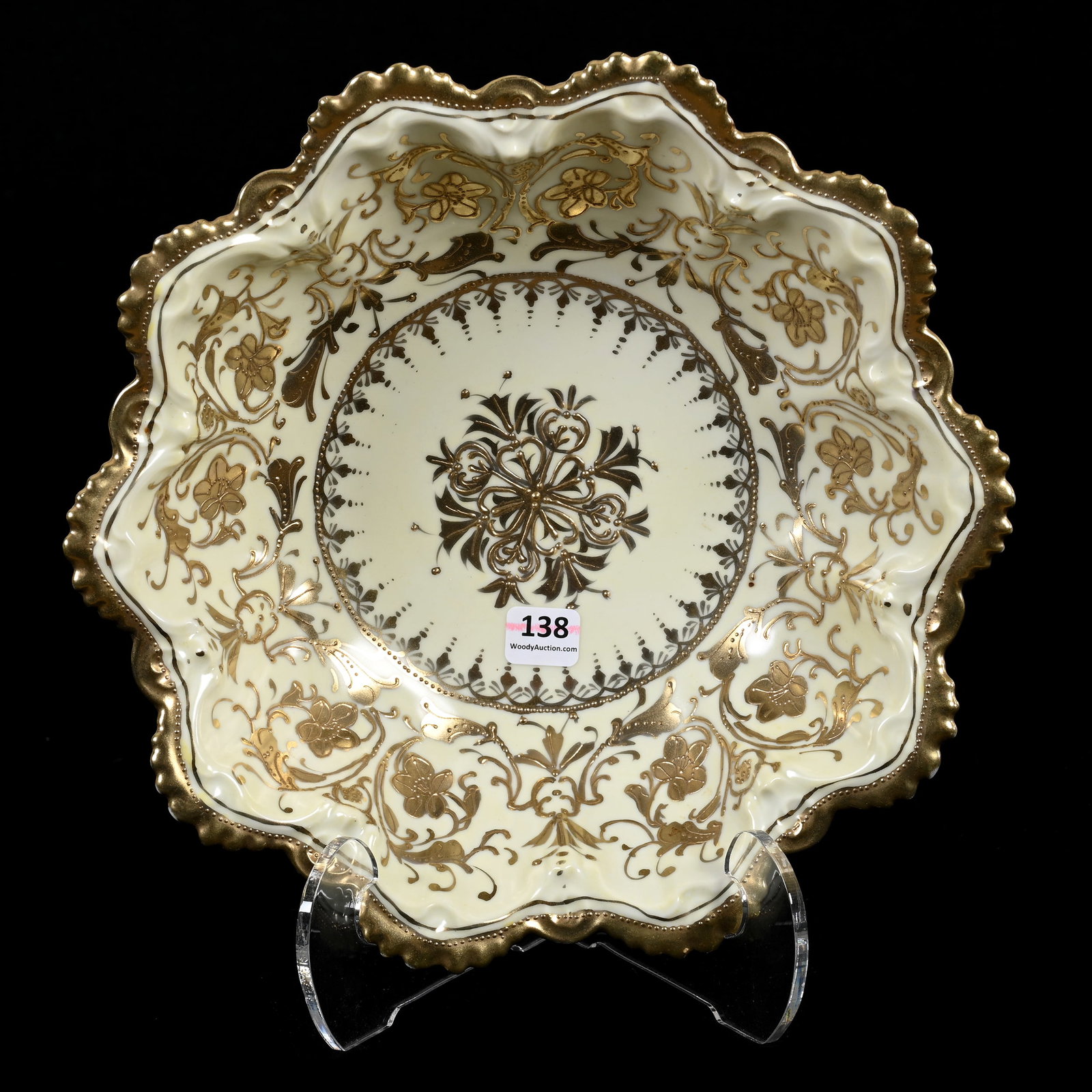 Bowl Marked Nippon: Bowl Marked Nippon, 10.75", Cream Tones, Heavy Gold Floral Highlights, Sidlinger Estate Collection, North Carolina.