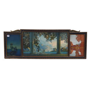 Original Maxfield Parrish Frame With Three Prints: Original Maxfield Parrish Frame With Three Prints, 11.5" x 32.5", Image On Right Has Color Fading, See Photos For Details, Sidlinger Estate Collection, North Carolina. UPDATED 8/22/23: Additional phot