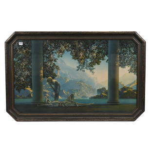 Original Framed Print By Maxfield Parrish: Original Framed Print By Maxfield Parrish, 21.5" x 33.5", Titled "Daybreak", Measurement Is Of Original Frame, Print Size Is 18" x 30", Sidlinger Estate Collection, North Carolina.