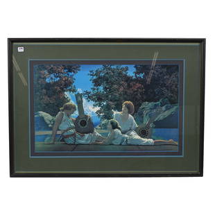 Original Framed Lithograph By Maxfield Parrish: Original Framed Lithograph By Maxfield Parrish, 22" x 31", Titled "The Lute Player" 22" x 31" Frame And Matting Are Replacements, Professionally Re-Matted And Framed, Sidlinger Estate Collection, Nort