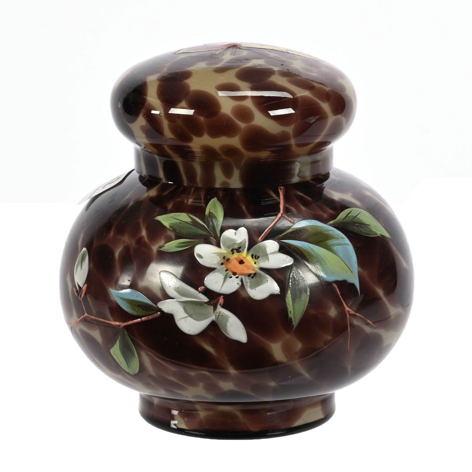 Covered Jar, Cased Tortoise Shell Art Glass (1 of 3)