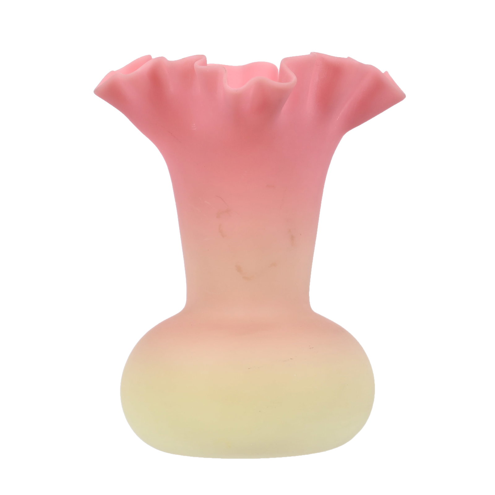 Vase, Webb Burmese Art Glass: Vase, Webb Burmese Art Glass, 3.75" x 3", Ruffled Rim, Illinois Private Collection