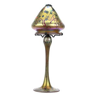 Table Lamp, Contemporary Art Glass Signed Carl Radke: Table Lamp, Contemporary Art Glass Signed Carl Radke, 20" x 7.5", Gold Iridescence With Millefiori And Vine Highlights, Electrified, Single Light, Kansas Private Collection