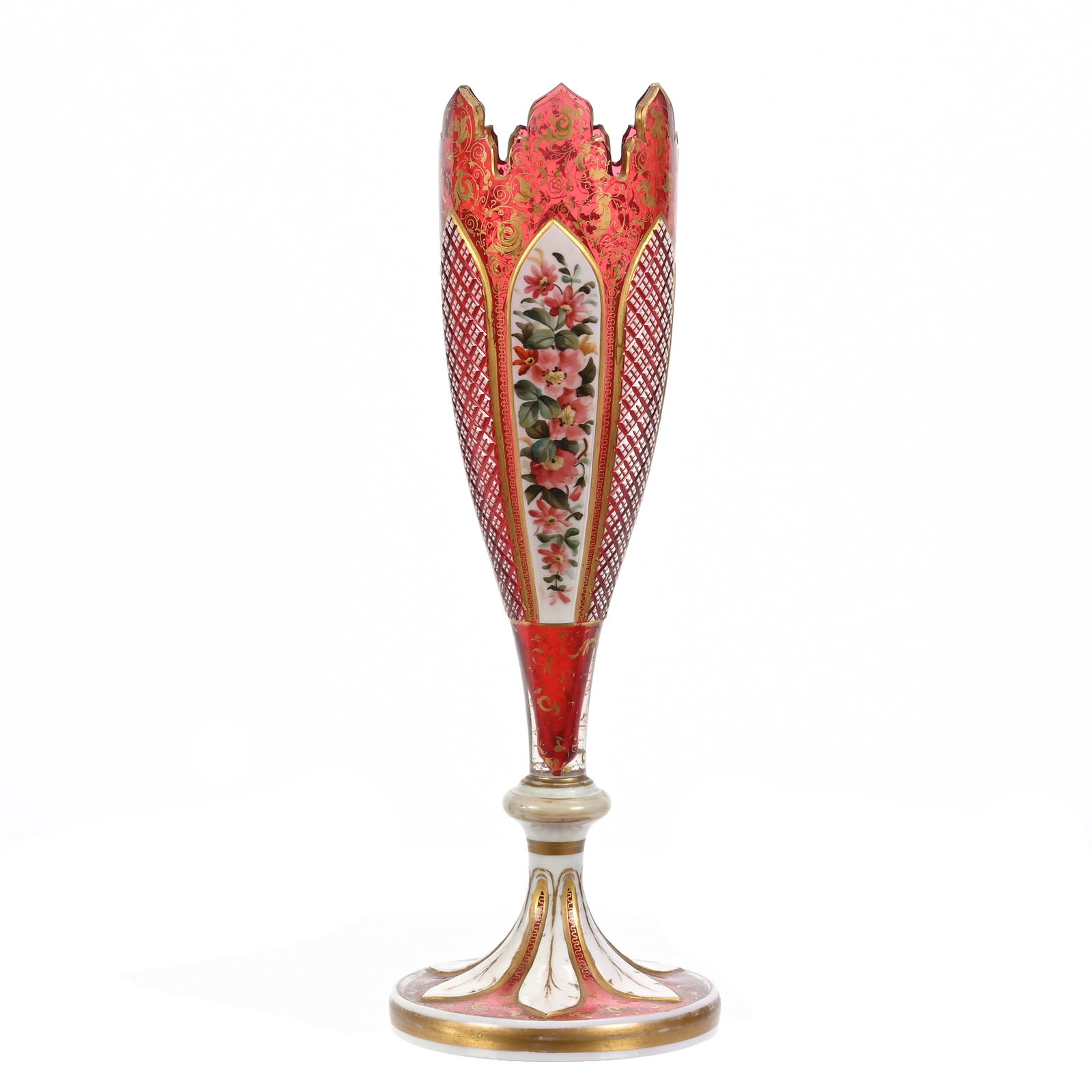 Vase, Bohemian Art Glass, Moser Style, Cased Cranberry (1 of 3)