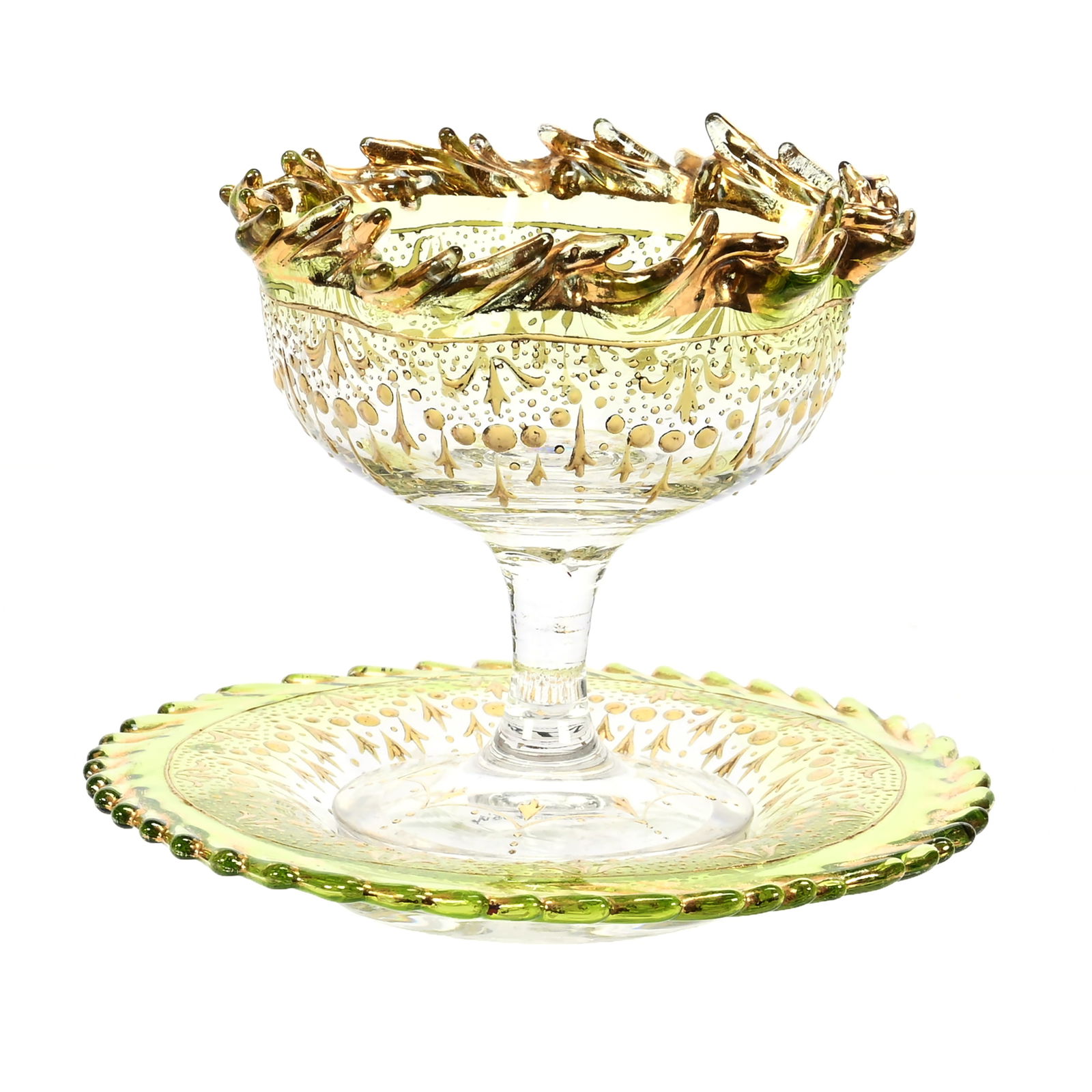 Pedestal Cup/Saucer, Green Shading To Clear (1 of 4)