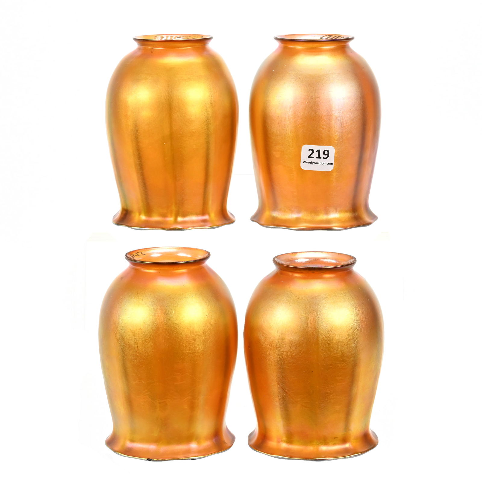 (4) Art Glass Light Shades Signed Quezal (1 of 4)