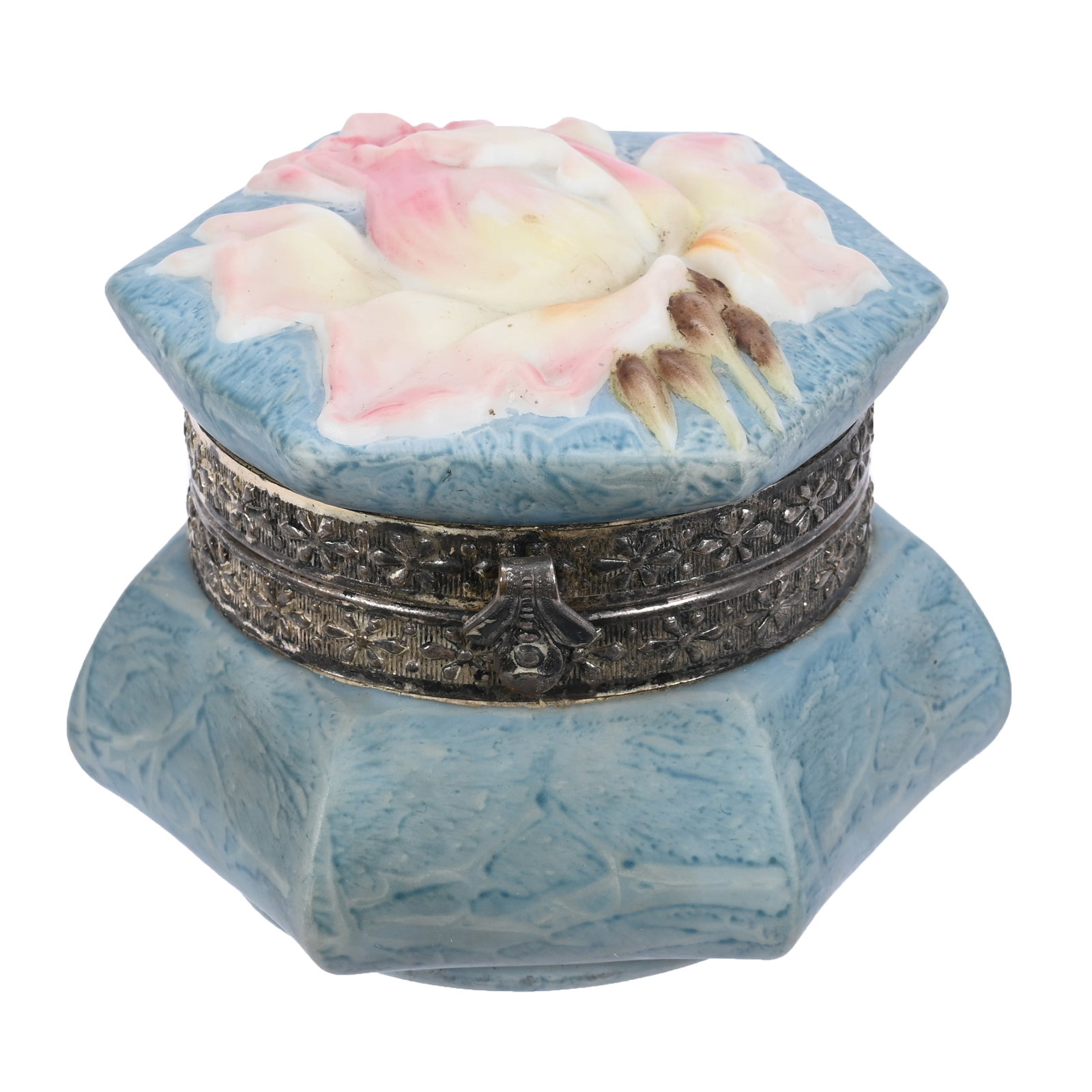 Jewel Box, Unmarked Kelva: Jewel Box, Unmarked Kelva, 3" x 4", Six-Sided, Blown Mold Rose Lid, Wendell & Mildred Armstrong Collection, Virginia