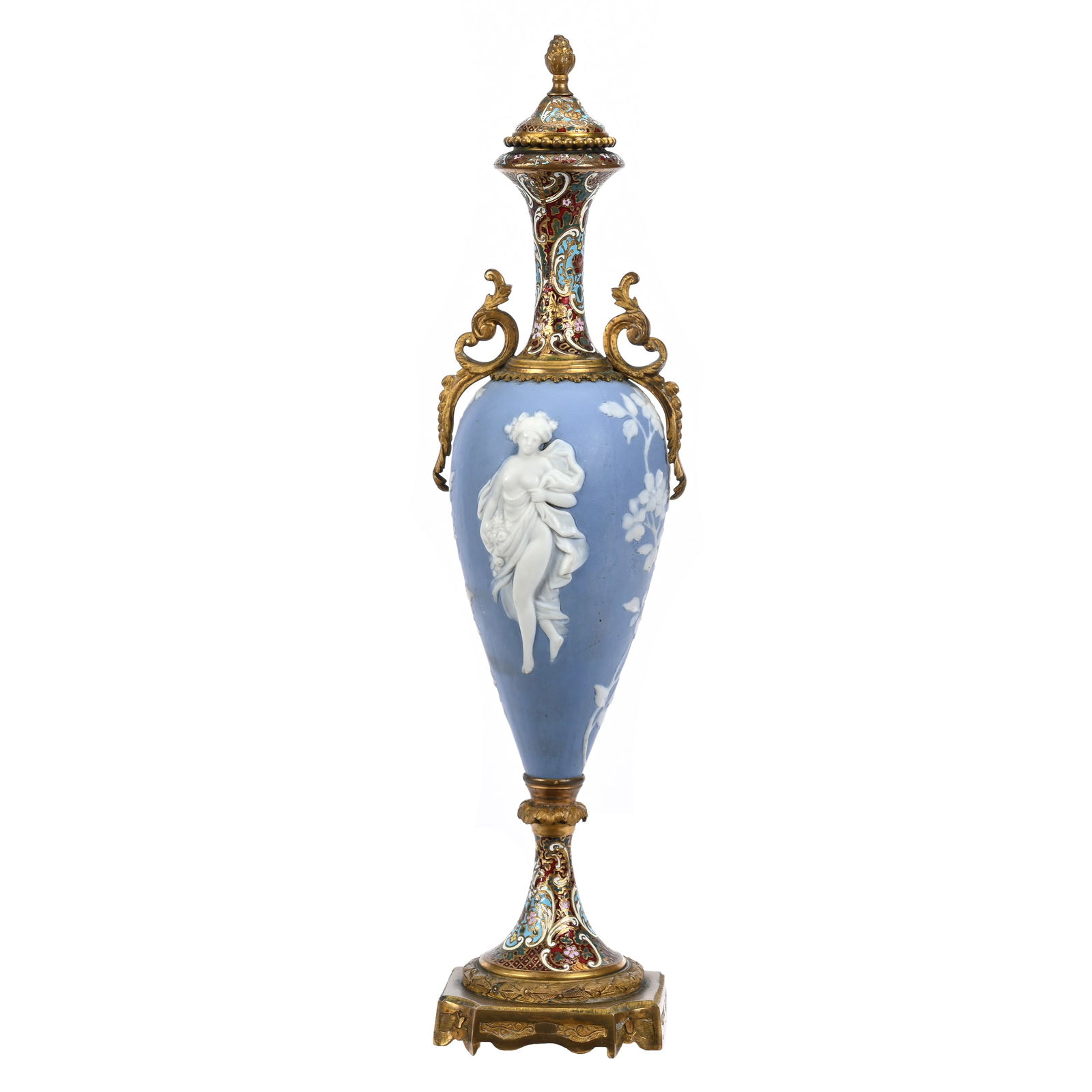 Pedestal Urn, Blue And White Jasperware Body (1 of 3)