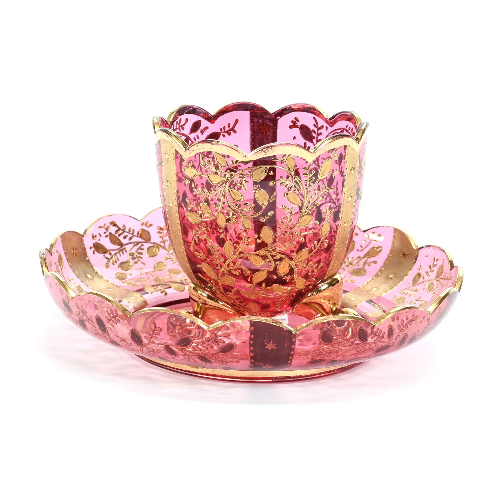 Footed Cup & Underplate, Unmarked Moser (1 of 3)