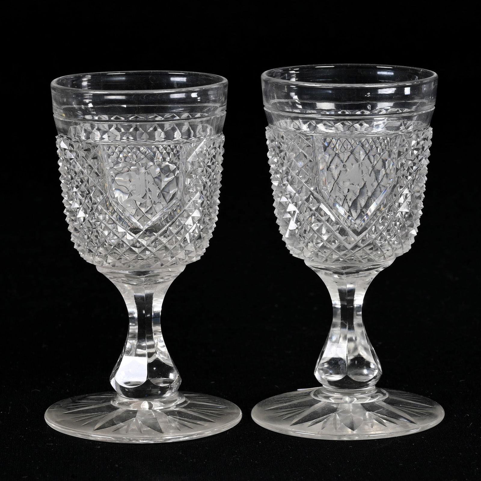 Pair Cordial Stems, American Brilliant Cut Glass (1 of 3)