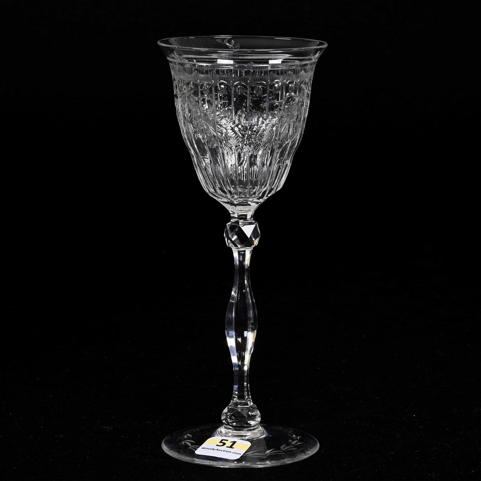 Wine Stem, BPCG, Signed Webb: Wine Stem, BPCG, Signed Webb, 7.5" x 3", Finely Engraved Floral Garland Decor, MA Private Family Collection.