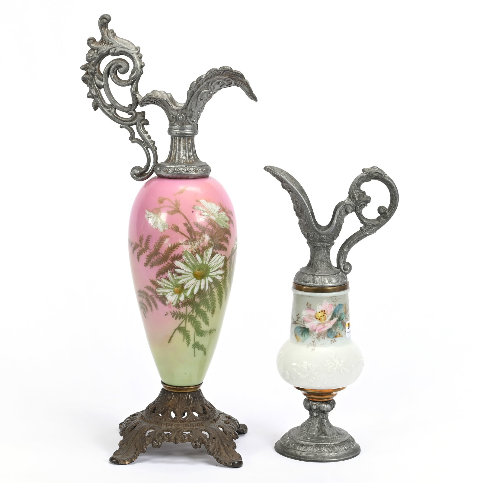 (2) Ewers, Unmarked Wave Crest Art Glass (1 of 3)