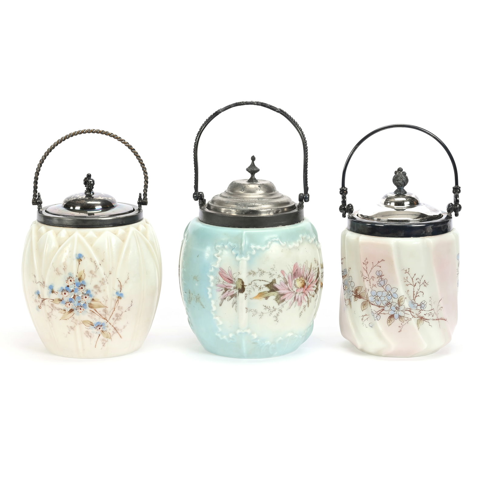 (3) Biscuit Jars, Unmarked Wave Crest Art Glass (1 of 3)