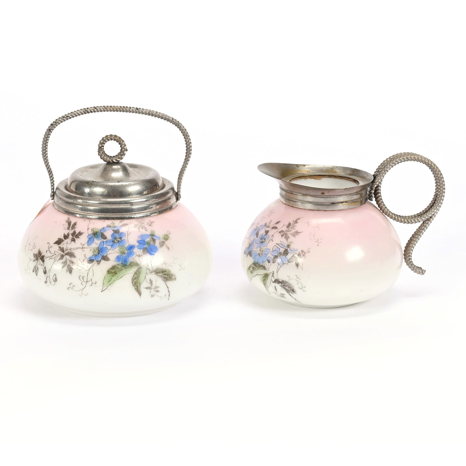 Creamer & Sugar Set, Unmarked Wave Crest Art Glass (1 of 3)