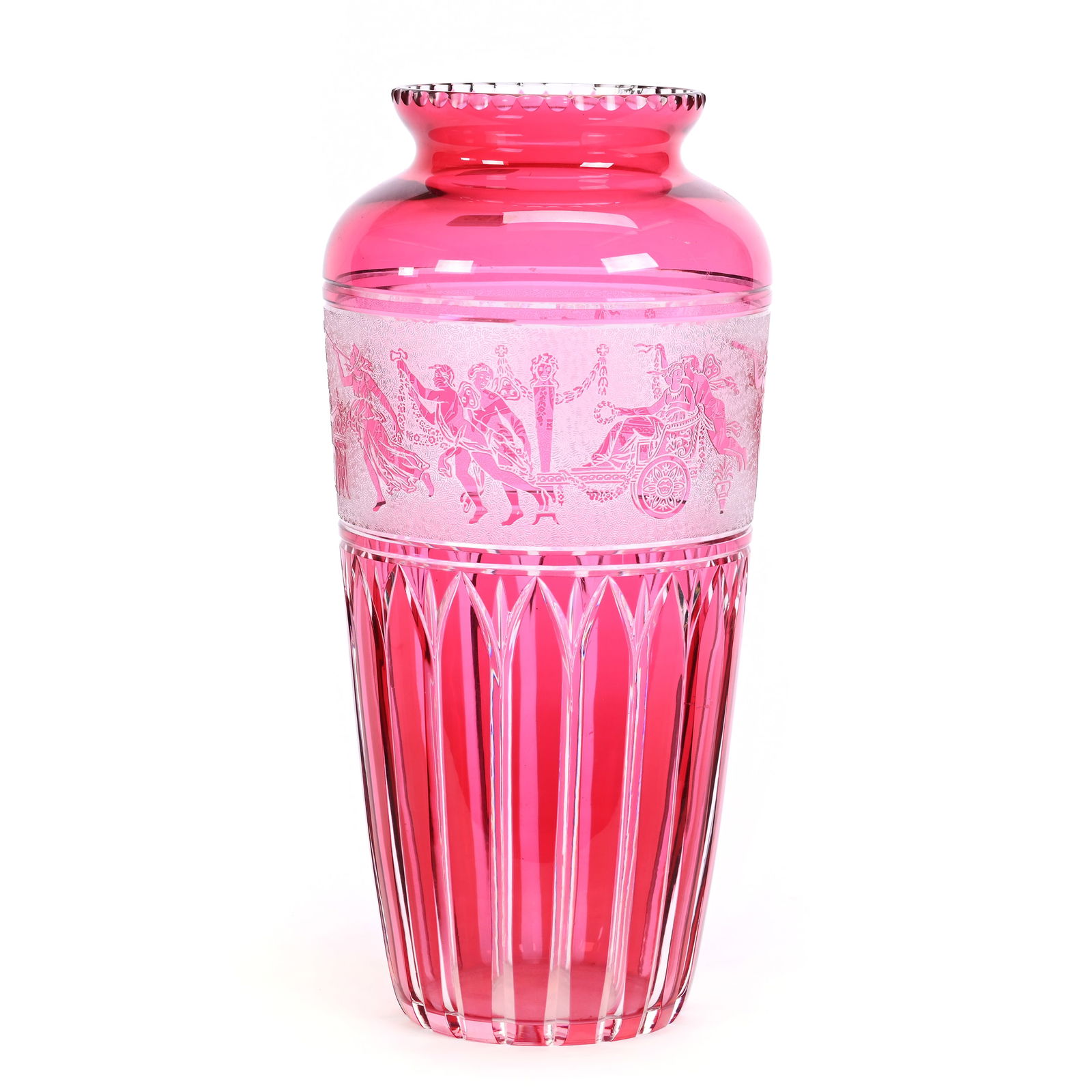 Vase, Brilliant Period Cut Glass, Cranberry Cut To Clear (1 of 4)