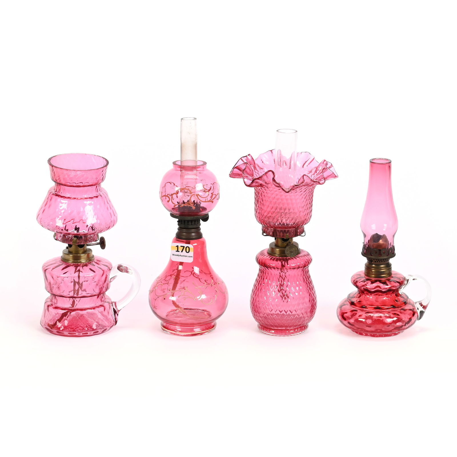 (4) Miniature Lamps, Cranberry Art Glass (1 of 4)