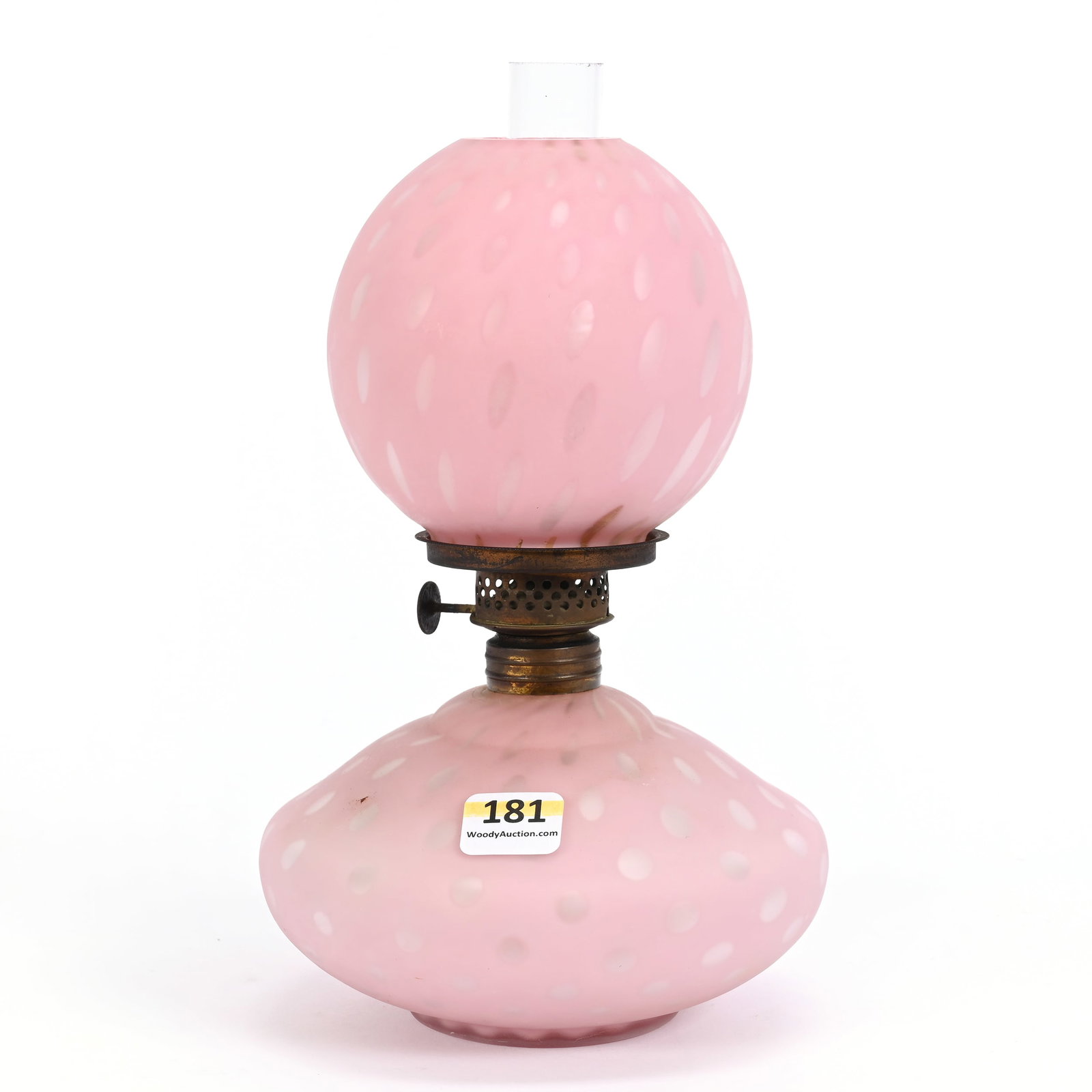 Miniature Lamp, Pink Satin Art Glass: Miniature Lamp, Pink Satin Art Glass, 8" x 5.25", Raindrop Design, Illinois Private Collection.