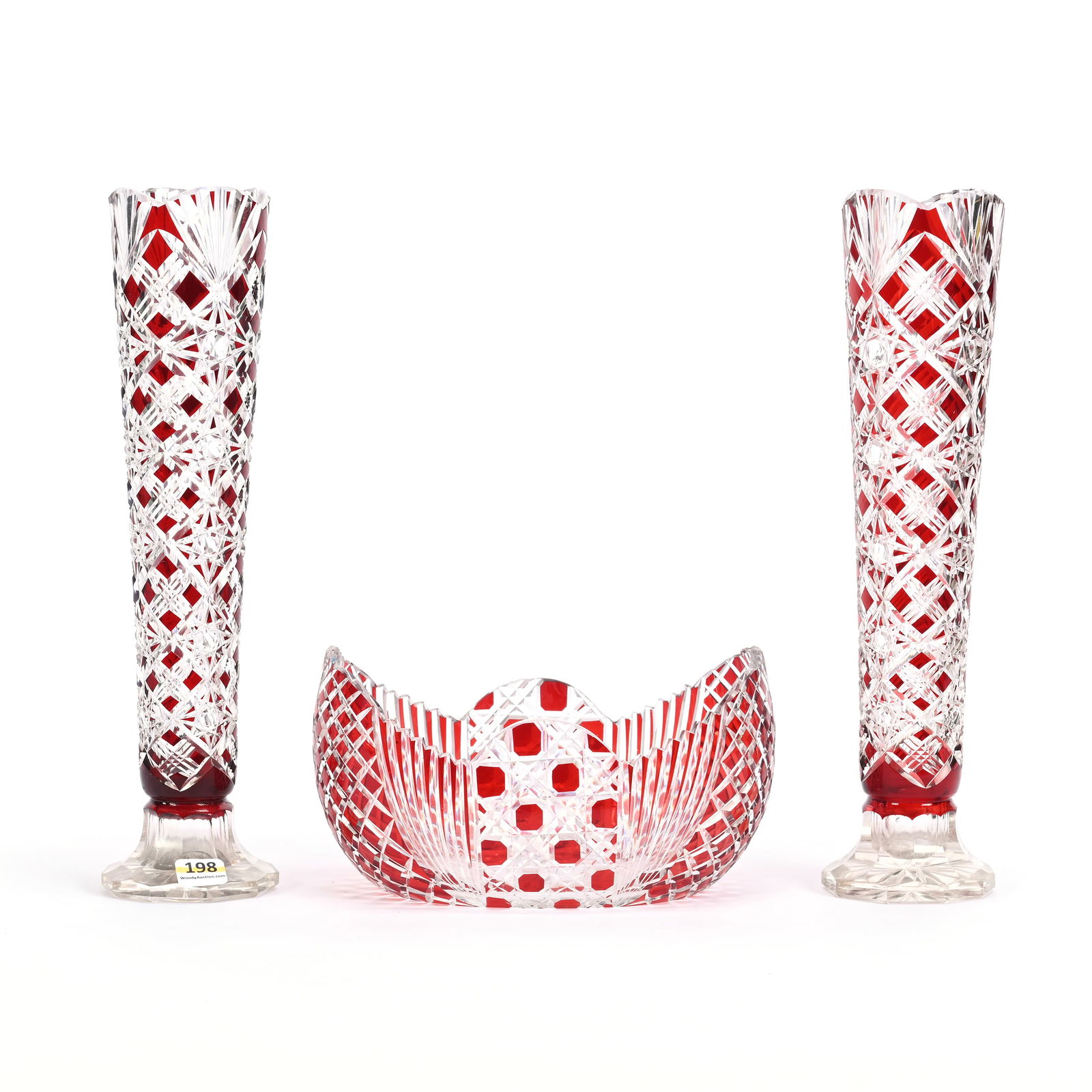 (3) Items, Cut Glass, Red Cut To Clear (1 of 3)