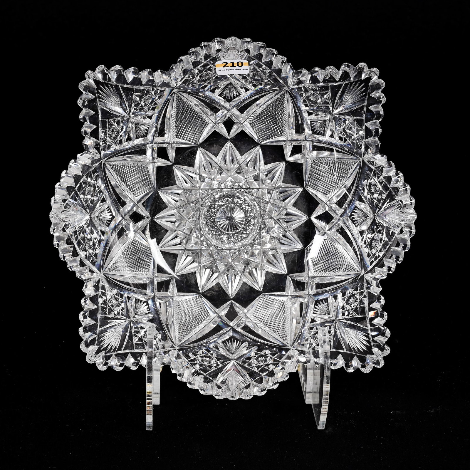 Square Bowl, ABCG, Signed Hawkes: Square Bowl, ABCG, Signed Hawkes, 3" x 9.75", Pattern Resembles Portland, One Tooth With Side Chip, Alabama Private Collection.