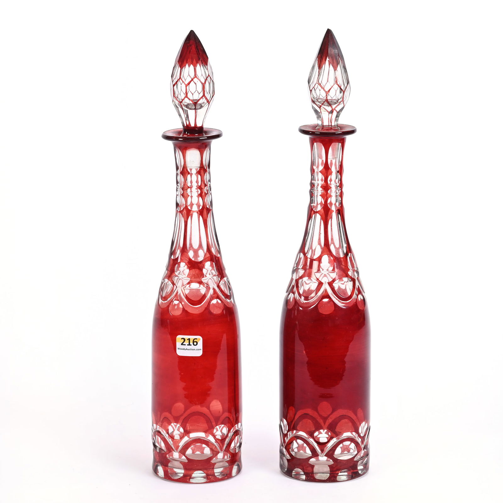 Pair Bottles, Ruby Flash W/Matching Cut Designs (1 of 3)