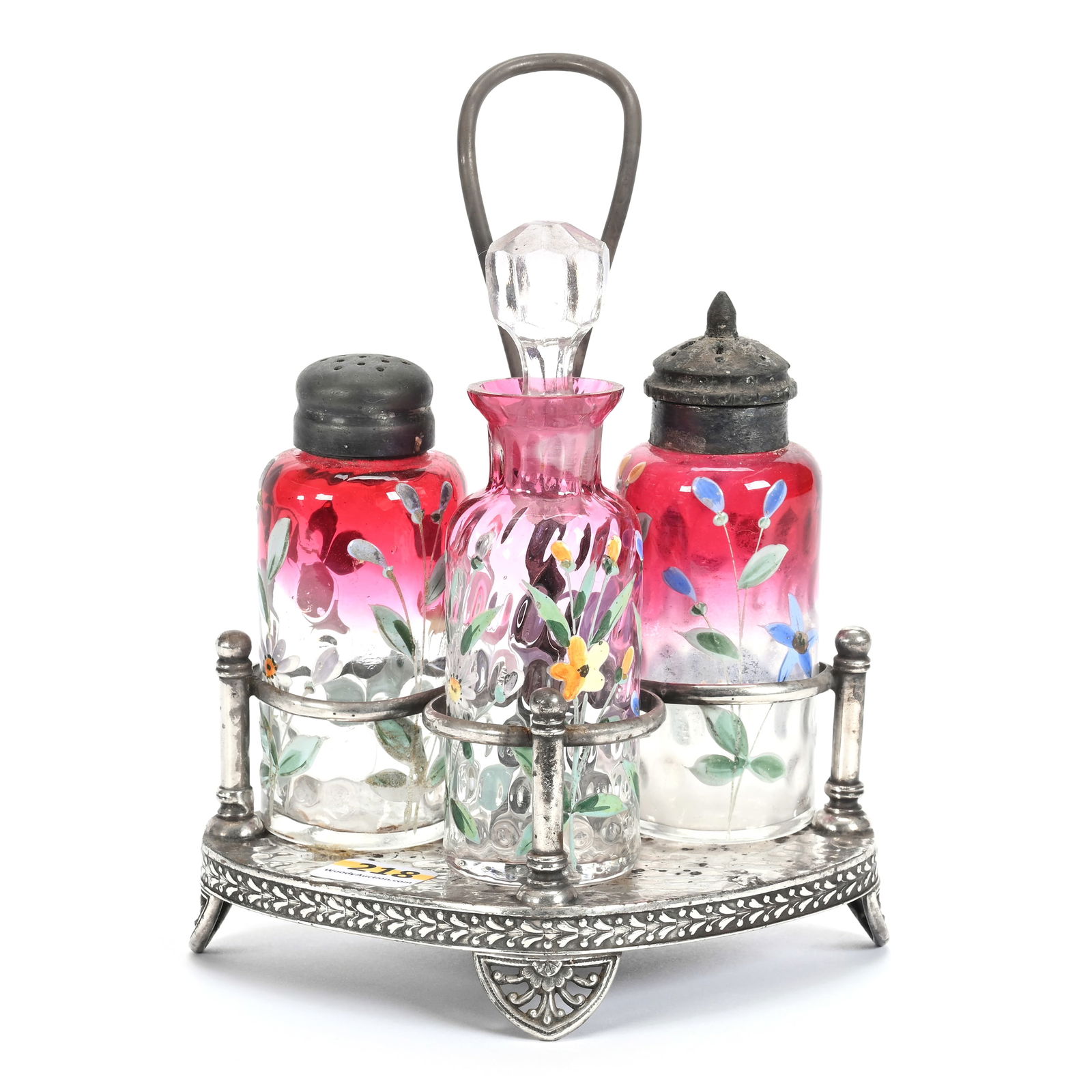 Victorian Condiment, Three Bottles, Rubina Art Glass (1 of 3)